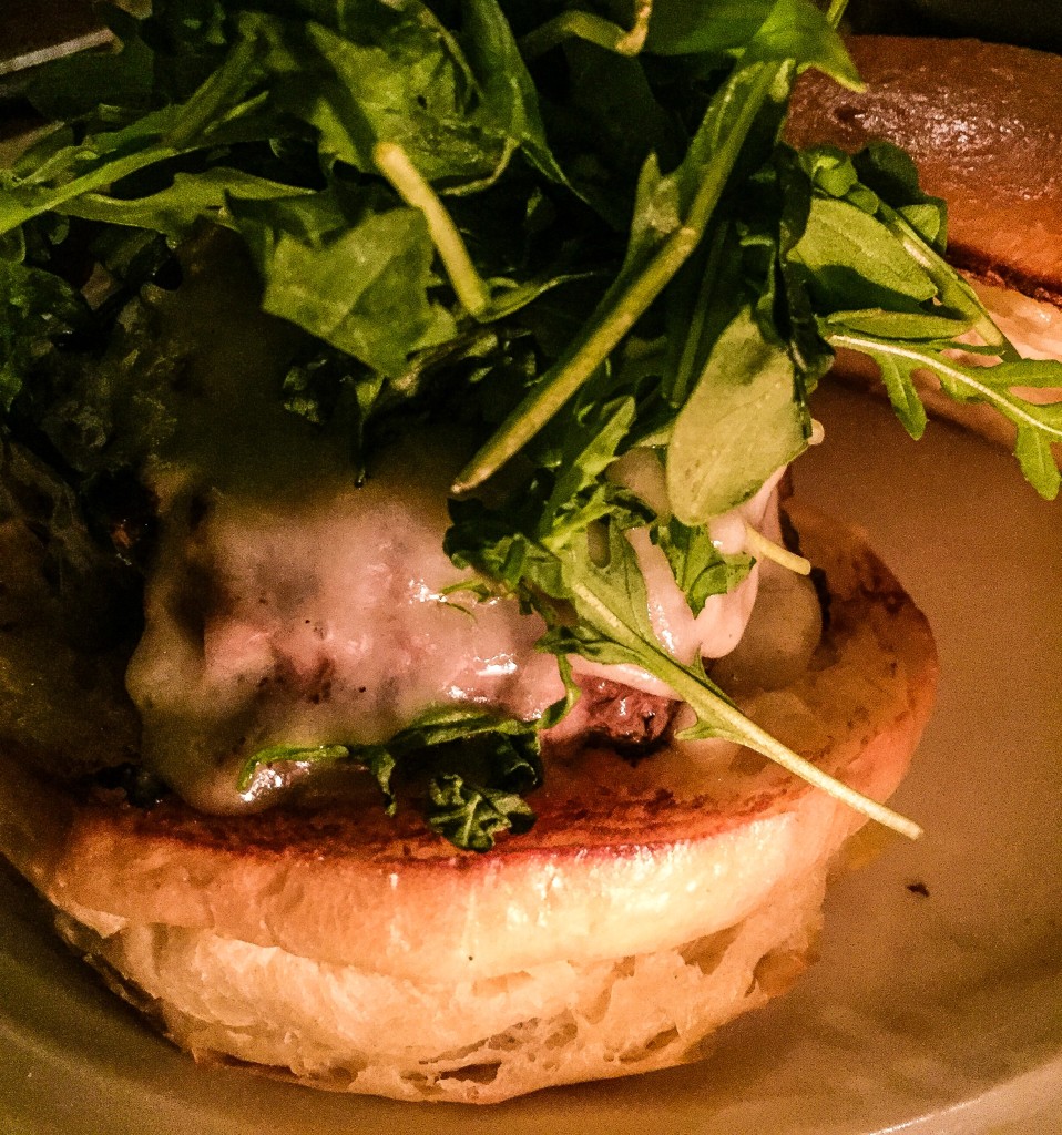 The Original Tavern Burger - $16 our dry-aged "CST" blend, bacon-onion jam, aged cheddar, and arugula on a toasted brioche bun 