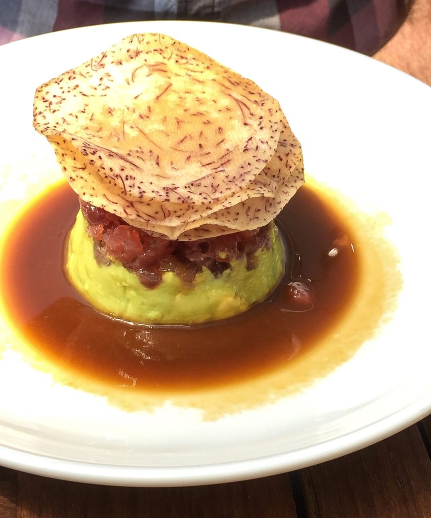 Tuna Tartare  avocado - soy honey emulsion - taro chips 