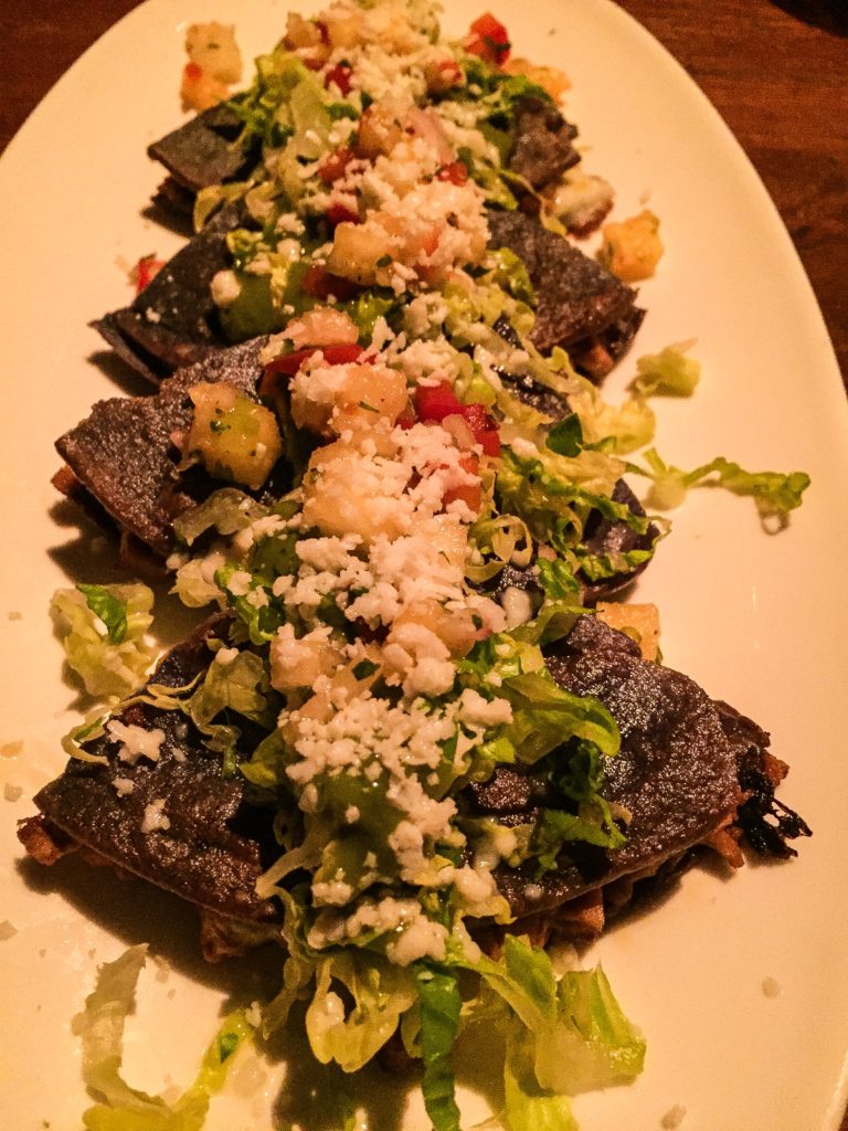 BLUE CORN AL PASTOR QUESADILLA spit roasted pork / pineapple salsa / avocado  $15 