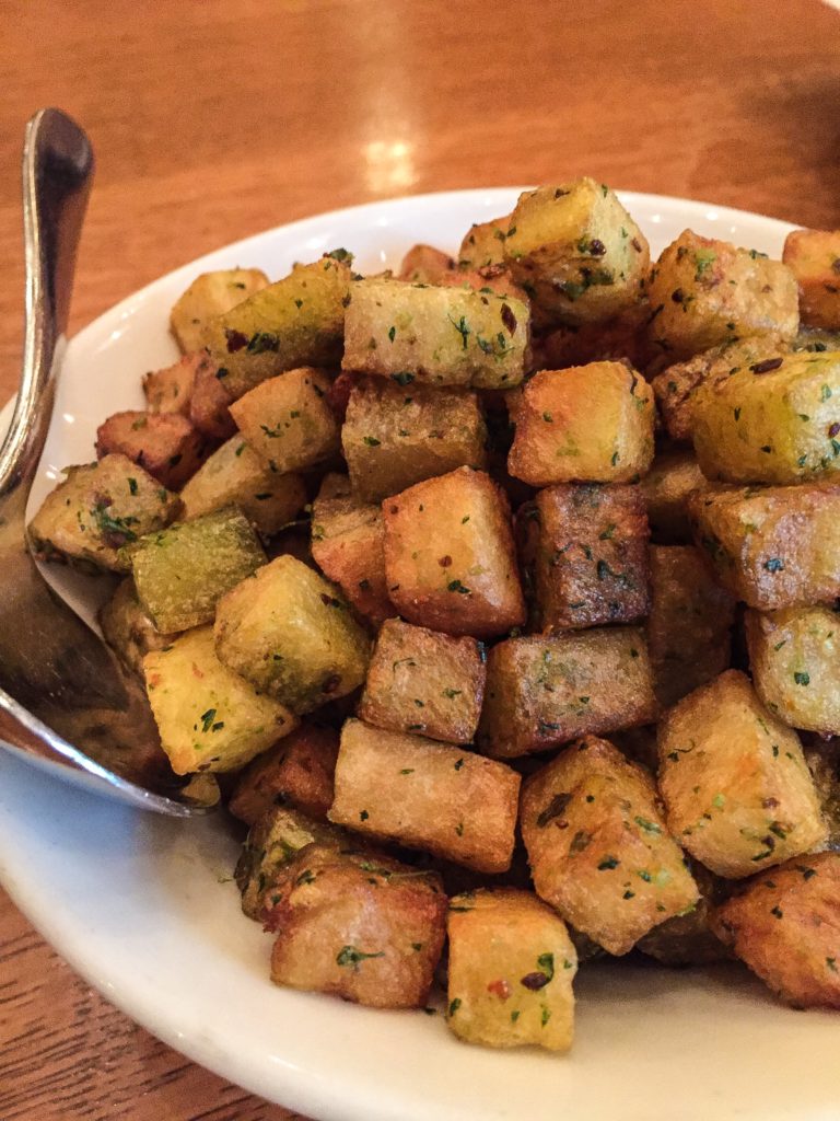 Batata Harra - $12 cubed potatoes, kouzbara, aleppo pepper