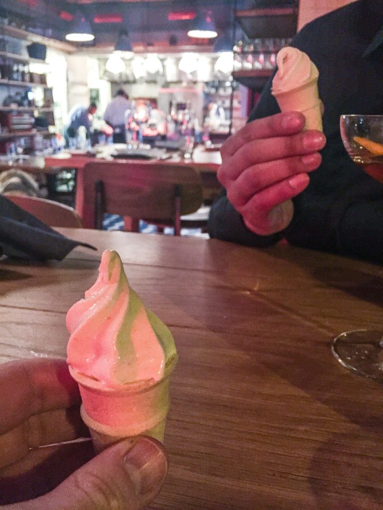 Complimentary Pistachio Soft Serve at the end of our meal. I could eat this all day.